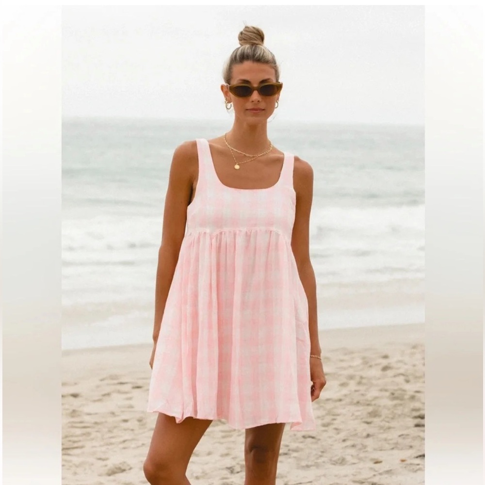 NEW! SOLAÍ *Monaco Gingham Cotton Mini Dress* Size Small